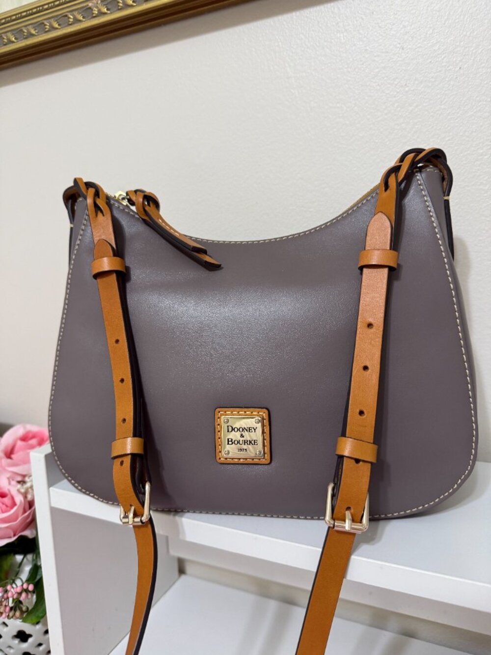 Dooney & Bourke Wexford Leather Hobo Bag In Elephant Gray And Tan